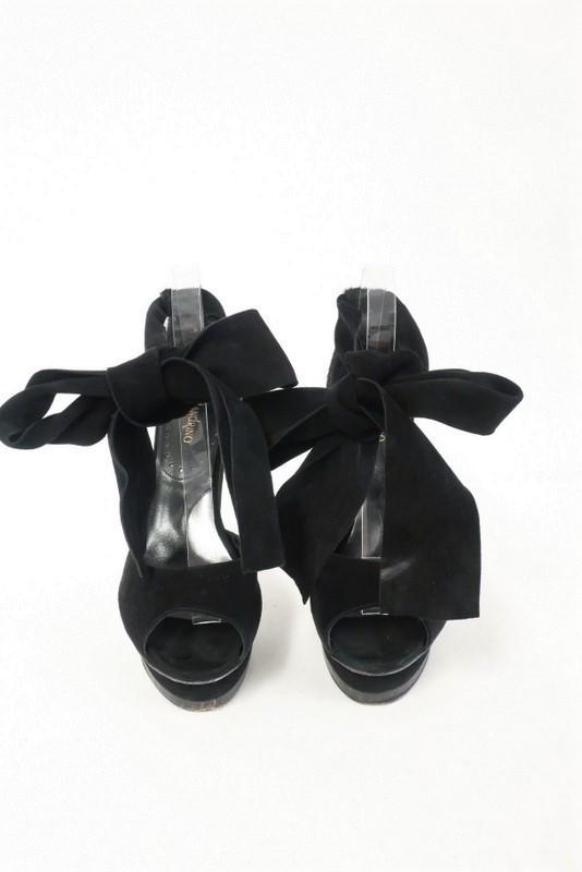 Malandrino Platform Sandal Black Suede &amp; Pony Hair Size 37 Ankle Wrap Wood Heel available at CelebrityOwned.com img_2
