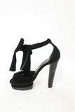 Malandrino Platform Sandal Black Suede & Pony Hair Size 37 Ankle Wrap Wood Heel available at CelebrityOwned.com img_3