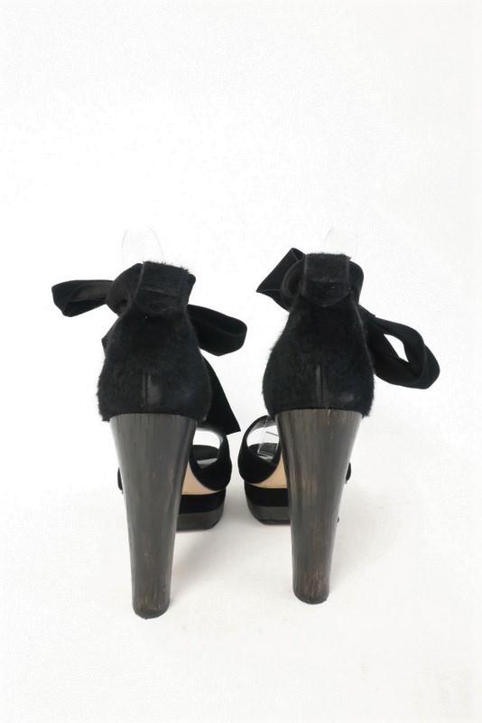 Malandrino Platform Sandal Black Suede &amp; Pony Hair Size 37 Ankle Wrap Wood Heel available at CelebrityOwned.com img_6