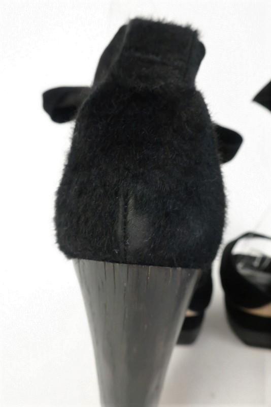 Malandrino Platform Sandal Black Suede &amp; Pony Hair Size 37 Ankle Wrap Wood Heel available at CelebrityOwned.com img_7