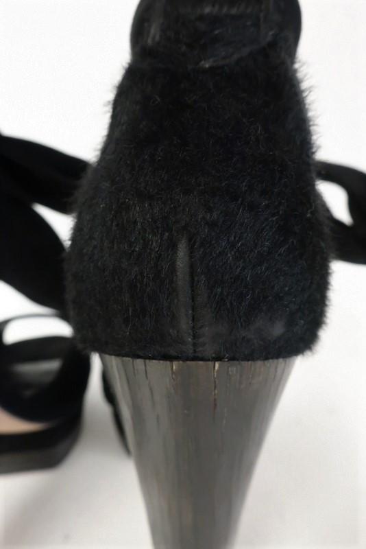 Malandrino Platform Sandal Black Suede &amp; Pony Hair Size 37 Ankle Wrap Wood Heel available at CelebrityOwned.com img_8
