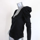 Manning Cartell Puff Sleeve Blouse Black Stretch Satin Size US 0 V-Neck Top NEW available at CelebrityOwned.com img_2