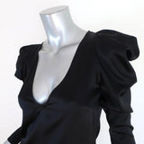 Manning Cartell Puff Sleeve Blouse Black Stretch Satin Size US 0 V-Neck Top NEW available at CelebrityOwned.com img_3