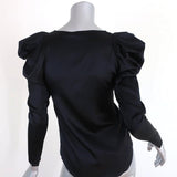 Manning Cartell Puff Sleeve Blouse Black Stretch Satin Size US 0 V-Neck Top NEW available at CelebrityOwned.com img_5