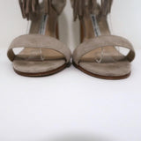 Manolo Blahnik Chaos Fringe Sandals Taupe Suede Size 36 Open Toe Heels available at CelebrityOwned.com img_5
