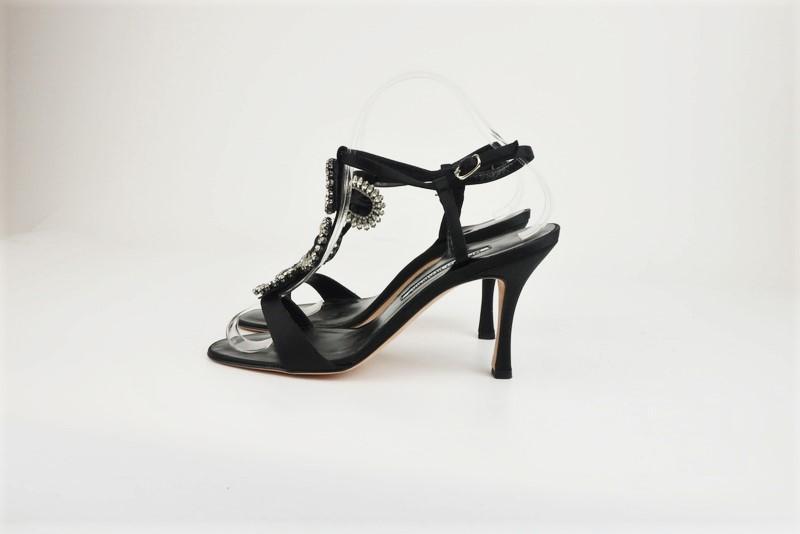 Louis Vuitton Black Satin Crystal Toe Heels Pumps Size 38.5
