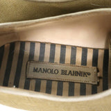 Manolo Blahnik Oxfords Sage Raw Silk Size 38.5 Lace-Up Flats available at CelebrityOwned.com img_9