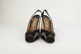 Manolo Blahnik Slingback Sandals Black Perforated Patent Size 38.5 Peep Toe Pump    FR - FC13 available at CelebrityOwned.com img_2
