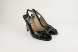 Manolo Blahnik Slingback Sandals Black Perforated Patent Size 38.5 Peep Toe Pump    FR - FC13 available at CelebrityOwned.com img_3