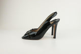 Manolo Blahnik Slingback Sandals Black Perforated Patent Size 38.5 Peep Toe Pump    FR - FC13 available at CelebrityOwned.com img_5
