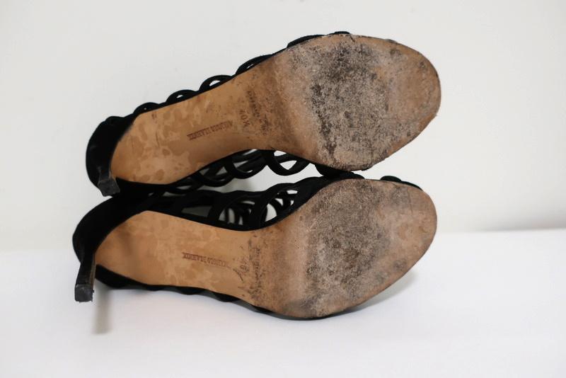 Manolo Blahnik Vagibuzip Cage Booties Black Cutout Suede Size 40.5 Open Toe Heel available at CelebrityOwned.com img_11