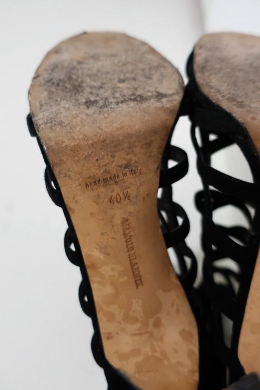 Manolo Blahnik Vagibuzip Cage Booties Black Cutout Suede Size 40.5 Open Toe Heel available at CelebrityOwned.com img_12