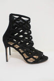 Manolo Blahnik Vagibuzip Cage Booties Black Cutout Suede Size 40.5 Open Toe Heel available at CelebrityOwned.com img_1