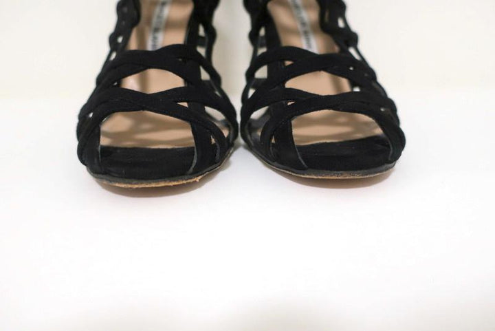 Manolo Blahnik Vagibuzip Cage Booties Black Cutout Suede Size 40.5 Open Toe Heel available at CelebrityOwned.com img_6