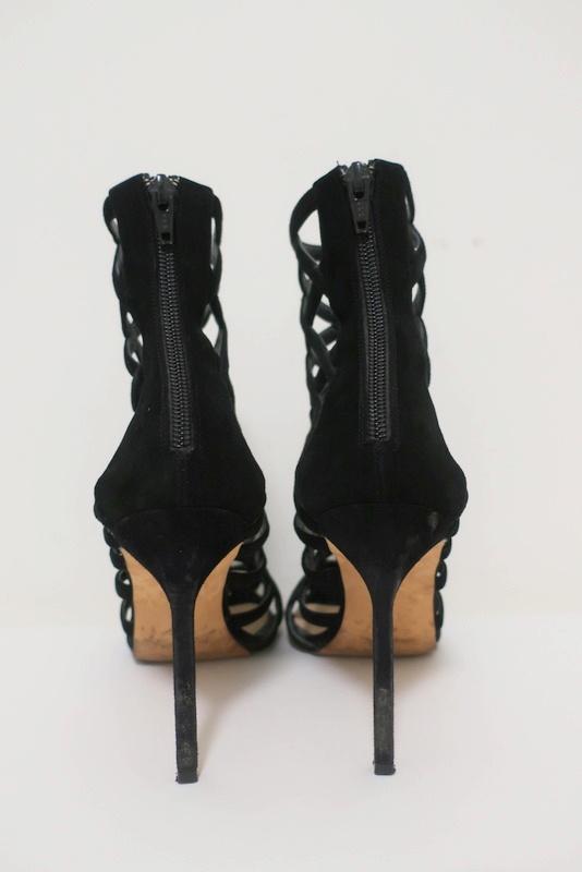 Manolo Blahnik Vagibuzip Cage Booties Black Cutout Suede Size 40.5 Open Toe Heel available at CelebrityOwned.com img_8