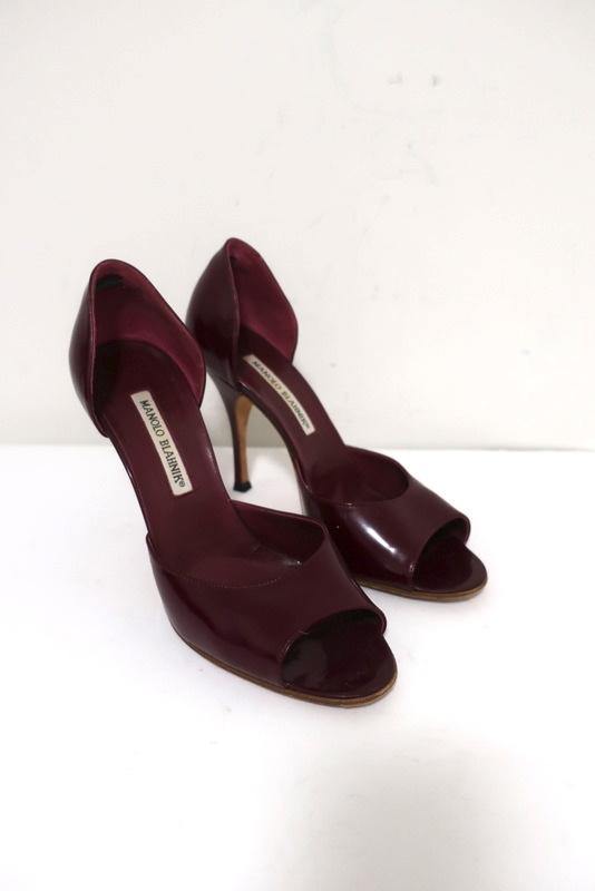 Manolo Blahnik d'Orsay Open Toe Pumps Burgundy Patent Leather Size 38 –  Celebrity Owned