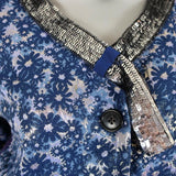 Marc Jacobs Jacket Sequin-Trim Blue/Silver Metallic Floral Jacquard Size 8 available at CelebrityOwned.com img_2
