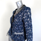 Marc Jacobs Jacket Sequin-Trim Blue/Silver Metallic Floral Jacquard Size 8 available at CelebrityOwned.com img_3
