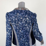 Marc Jacobs Jacket Sequin-Trim Blue/Silver Metallic Floral Jacquard Size 8 available at CelebrityOwned.com img_5