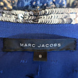 Marc Jacobs Jacket Sequin-Trim Blue/Silver Metallic Floral Jacquard Size 8 available at CelebrityOwned.com img_7