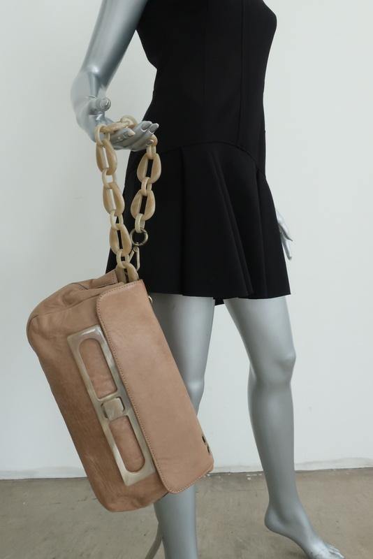 Marni Acrylic Chain Strap Shoulder Bag Taupe Leather Medium Wristlet Clutch