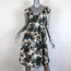 Marni Dress Cream/Multi Floral Print Taffeta Size 42 Pleated Cap Sleeve