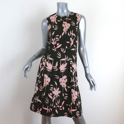 Marni Dress Green/Pink Floral Print Pleated Cotton Size 40 Sleeveless Shift available at CelebrityOwned.com img_1