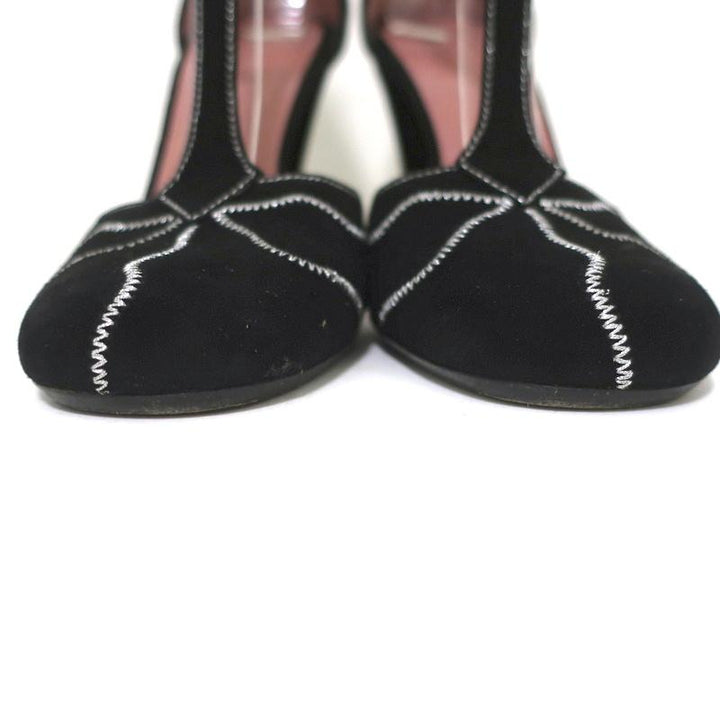 Marni T-Strap Mary Jane Pumps Black Embroidered Suede Size 36 available at CelebrityOwned.com img_4