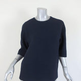 Marni Top Navy Wool Crepe Size 38 Half-Sleeve Blouse available at CelebrityOwned.com img_1