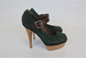 Marni Wood Platform Mary Jane Pumps Green Suede & Brown Leather Size 36