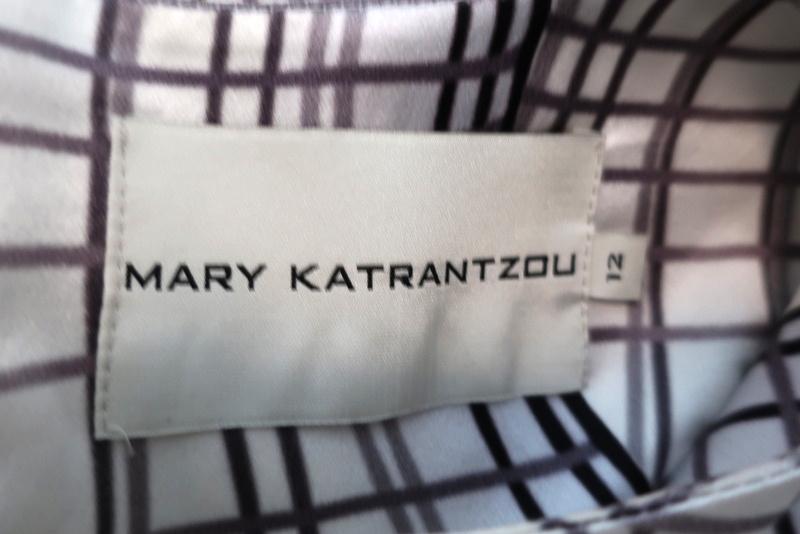 Mary Katrantzou Dress White/Gray Spoon Print Satin Size UK 12 Cap Sleeve Sheath available at CelebrityOwned.com img_7