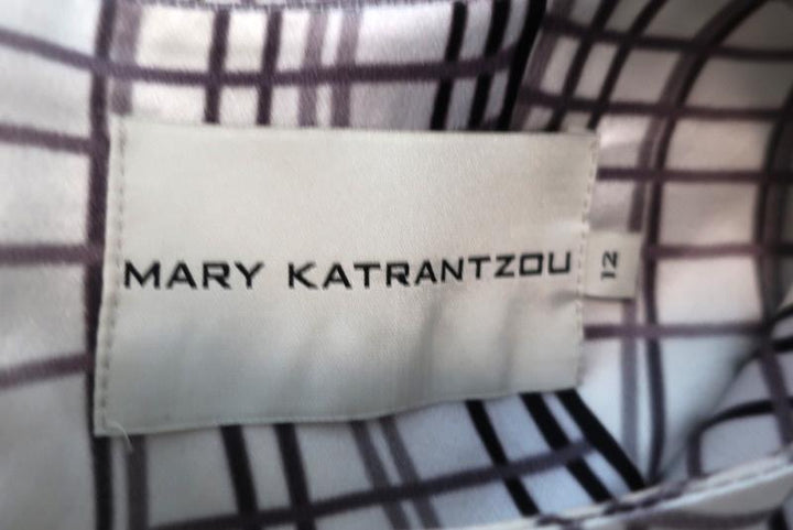 Mary Katrantzou Dress White/Gray Spoon Print Satin Size UK 12 Cap Sleeve Sheath available at CelebrityOwned.com img_7
