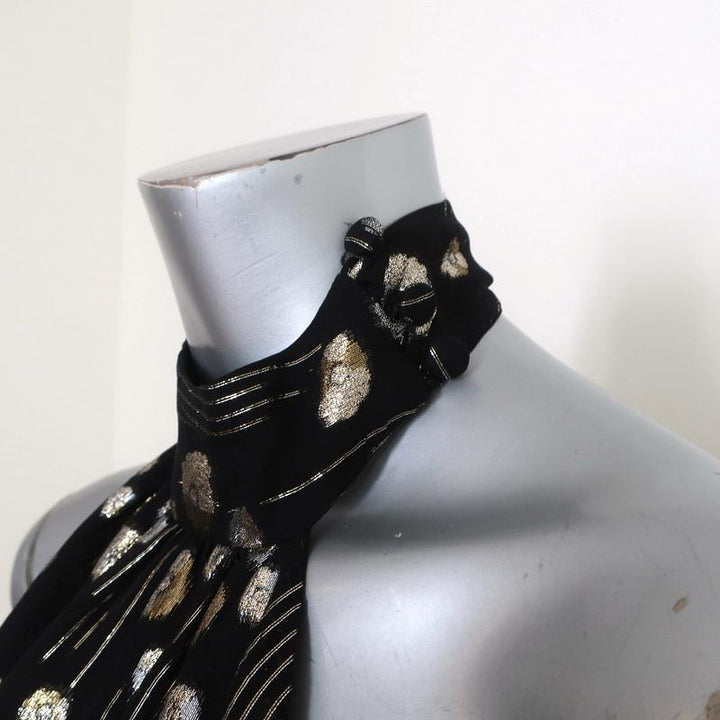 Mason Halter Top Black/Gold Lurex Dot Print Silk Size 8 Open Back Blouse available at CelebrityOwned.com img_3