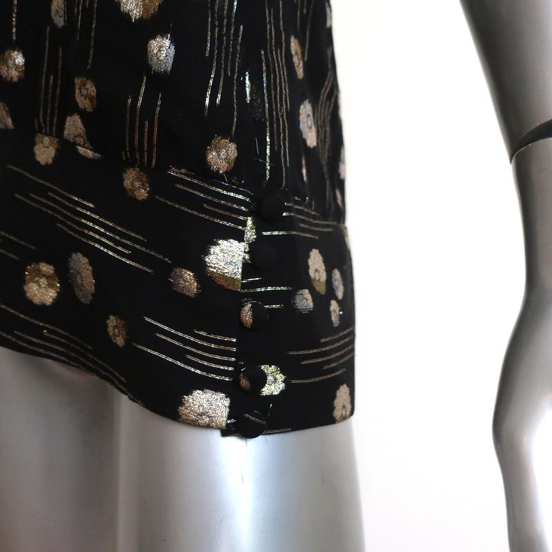 Mason Halter Top Black/Gold Lurex Dot Print Silk Size 8 Open Back Blouse available at CelebrityOwned.com img_4