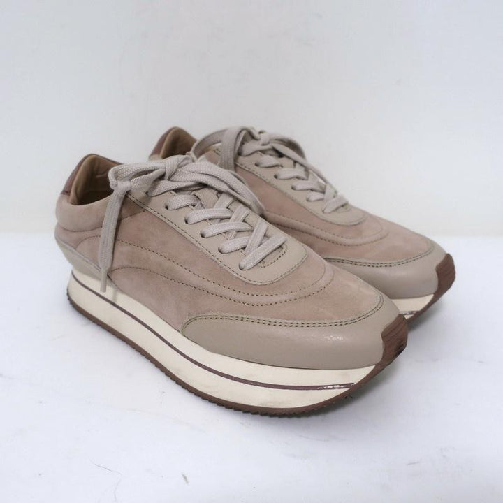 Massimo Dutti Platform Low Top Sneakers Nude Suede &amp; Leather Size 36 available at CelebrityOwned.com img_1