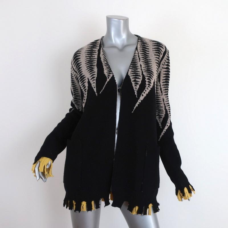 Maurizio Pecoraro Cardigan Black Intarsia Knit Size US 8 Frayed Hem Sweater available at CelebrityOwned.com img_1