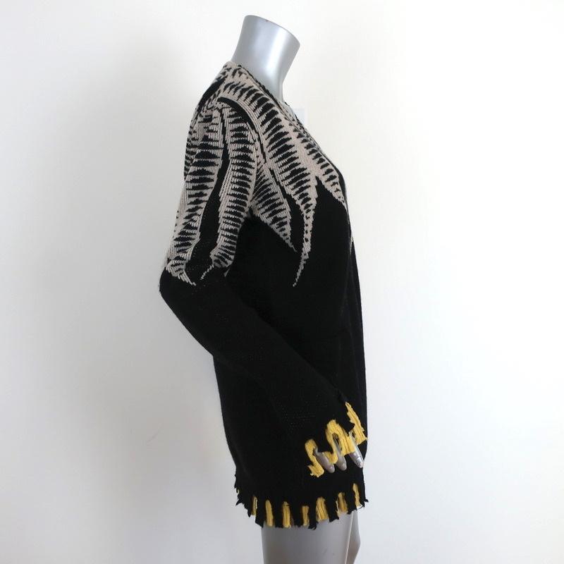 Maurizio Pecoraro Cardigan Black Intarsia Knit Size US 8 Frayed Hem Sweater available at CelebrityOwned.com img_3