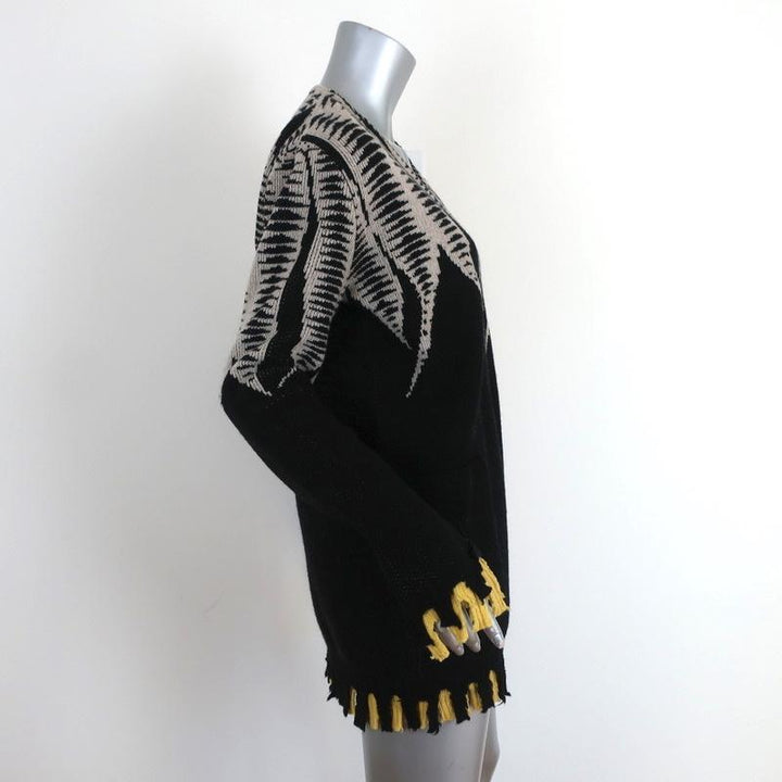 Maurizio Pecoraro Cardigan Black Intarsia Knit Size US 8 Frayed Hem Sweater available at CelebrityOwned.com img_3