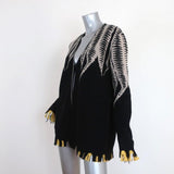Maurizio Pecoraro Cardigan Black Intarsia Knit Size US 8 Frayed Hem Sweater available at CelebrityOwned.com img_4