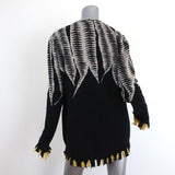 Maurizio Pecoraro Cardigan Black Intarsia Knit Size US 8 Frayed Hem Sweater available at CelebrityOwned.com img_5