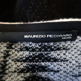 Maurizio Pecoraro Cardigan Black Intarsia Knit Size US 8 Frayed Hem Sweater available at CelebrityOwned.com img_6