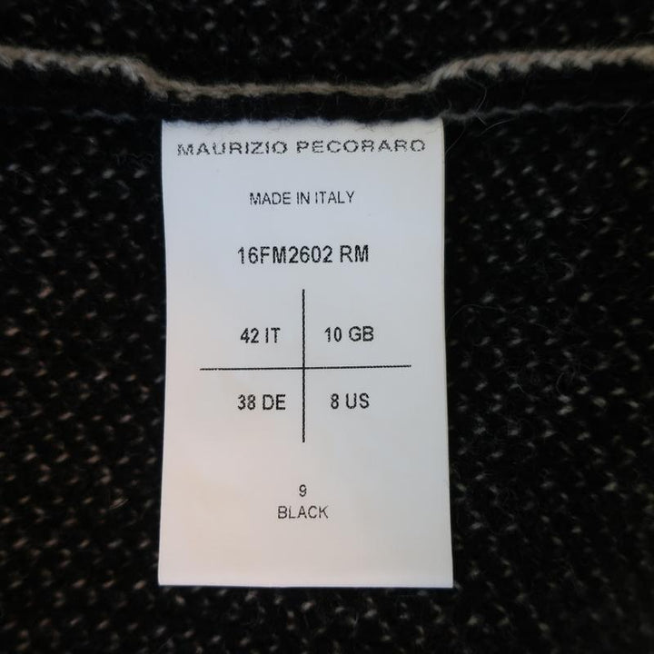 Maurizio Pecoraro Cardigan Black Intarsia Knit Size US 8 Frayed Hem Sweater available at CelebrityOwned.com img_7