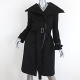Max Mara Coat Black Leather-Trim Camel Hair Size 38 US 4 Belted Jacket available at CelebrityOwned.com img_1