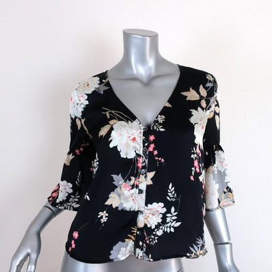 McGuire Blouse Black Floral Print Size Small Bell Sleeve Top available at CelebrityOwned.com img_1