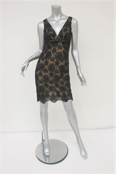 Michael Kors Collection Dress Black Crochet Lace Size 4 Sleeveless V-Neck Mini available at CelebrityOwned.com img_1