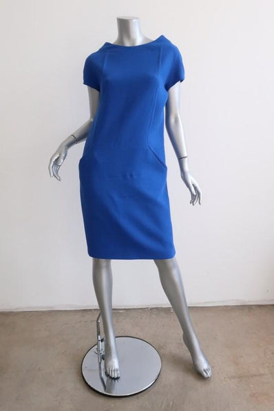 Michael Kors Shift Dress Royal Blue Stretch Wool Crepe Size 6 Short Sleeve available at CelebrityOwned.com img_1