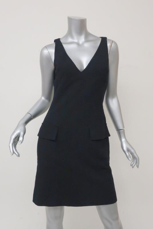 Michael Kors Sleeveless Dress Navy Wool-Blend Size 4 V-Neck Front Pocket Mini available at CelebrityOwned.com img_2