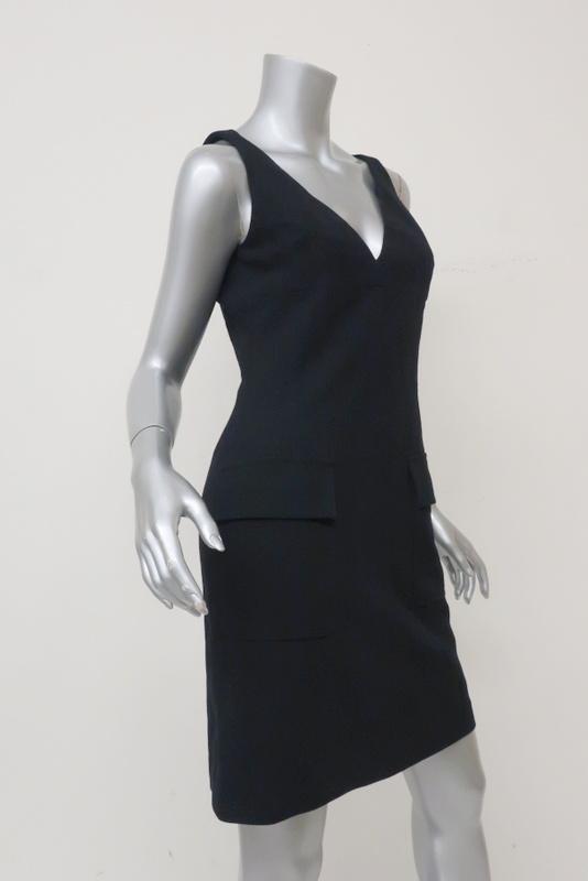 Michael Kors Sleeveless Dress Navy Wool-Blend Size 4 V-Neck Front Pocket Mini available at CelebrityOwned.com img_4