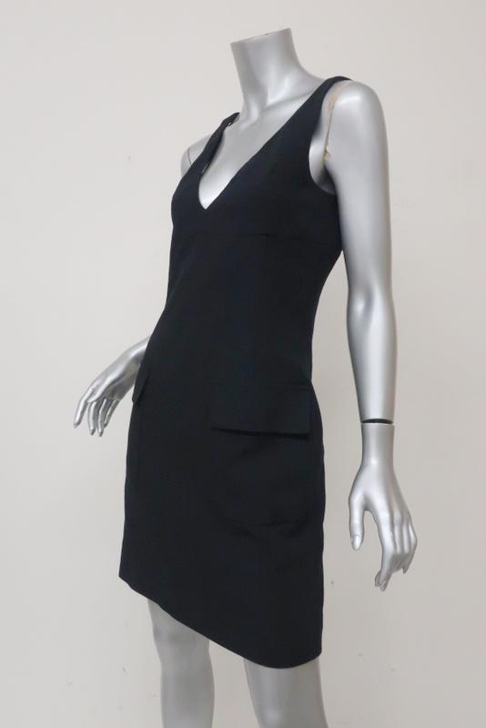 Michael Kors Sleeveless Dress Navy Wool-Blend Size 4 V-Neck Front Pocket Mini available at CelebrityOwned.com img_5