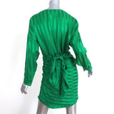 Michelle Mason Asymmetric Wrap Dress Green Striped Silk Size 4 Long Sleeve NEW available at CelebrityOwned.com img_4